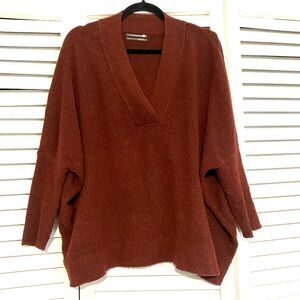 By Anthropologie size Small Soft Oversized Rust Red V Neck Pullover Sweater